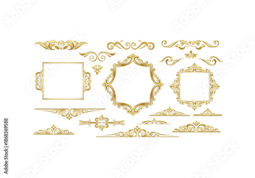 Gold vintage ornate frame and divider collection png on transparent background