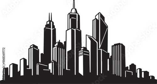Black and White City Skyline Urban Landscape Illustration