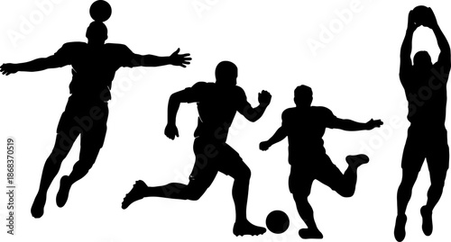Sports Silhouettes of Male Athletes Playing Soccer and Basketball Isolated on White Vector