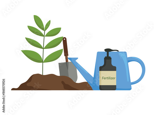 Agricultural, garden, growing, shovels, fertilizers and watering cans