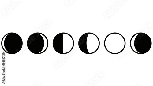 Sequential Phases of the Moon Showing Progression from New to Full Moon