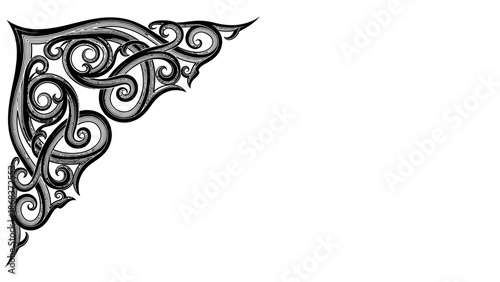 Intricate black ornate corner design with swirling patterns and decorative flourishes for elegant