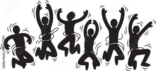 Silhouette of people jumping with joy and celebration