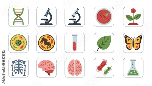 scientific research and laboratory equipment with biological elements and genetic symbols