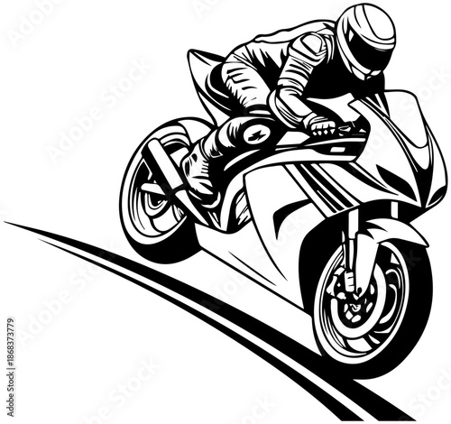 Sport Motorcycle Racing Black and White Vector Illustration