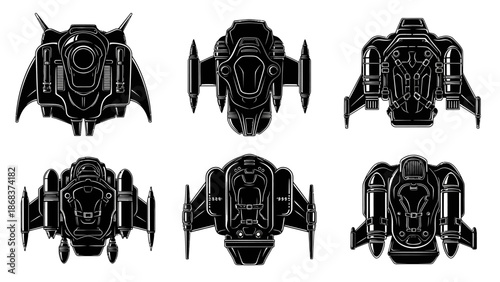 Futuristic spaceship designs showcasing various sleek and advanced spacecraft silhouettes for