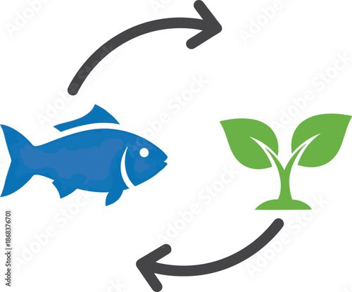 Simple infographic showing fish and plant cycle