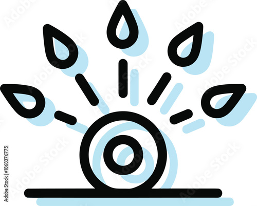 Water sprinkler irrigation system icon in black and blue hues on transparent background