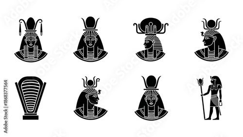 Ancient Egyptian Pharaohs and Deities Silhouette Collection for Cultural Artifacts
