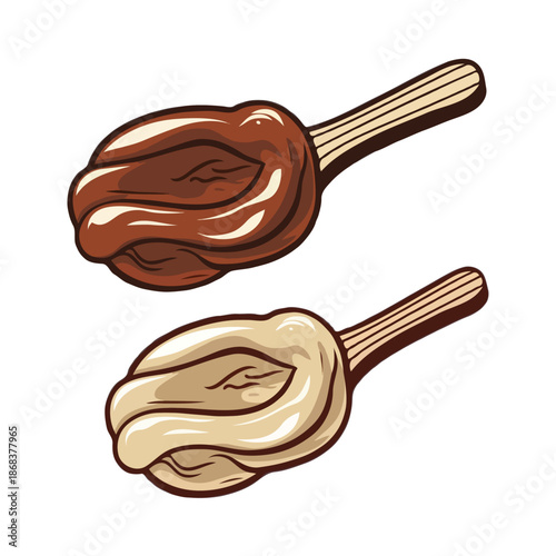 Chocolate dipped dessert spoons isolated on white background, Vector, illustration