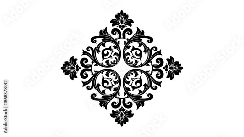 Intricate black ornamental floral symmetrical design suitable for decorative or tattoo artwork