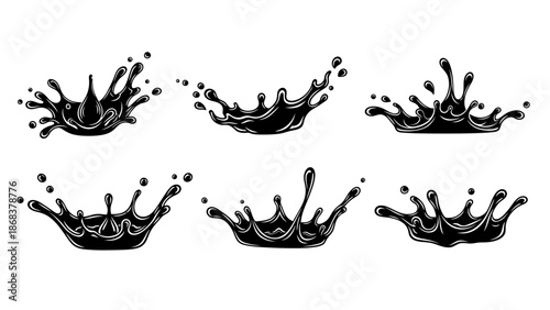 Dynamic Black and White Splash Patterns Depicting Fluid Motion and Splash Effects