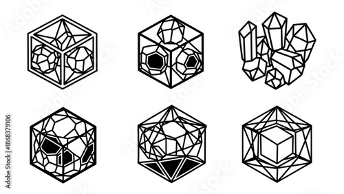 intricate geometric wireframe cube and polyhedron designs for digital art and 3d modeling