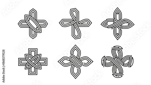 Intricate Celtic Knot Cross Pattern Set Highlighting Traditional Interwoven Design Elements