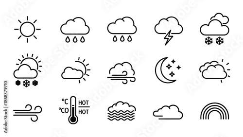 Collection of Weather and Climate Icon Symbols for Weather Forecast Applications
