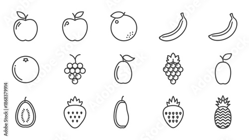 Minimalistic Line Art Illustration of Various Fruits and Vegetables in a Simple and Clean Design