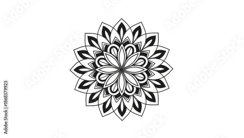 Intricate black and white mandala design emphasizing symmetry and detailed patterns for meditation