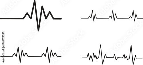 Heart Rhythm Icon set. Electrocardiogram, ECG - EKG signal, Heart Beat pulse line concept design element. Heartbeat line, pulse, cardiogram, medical health care, heart rhythm, red outline vector.