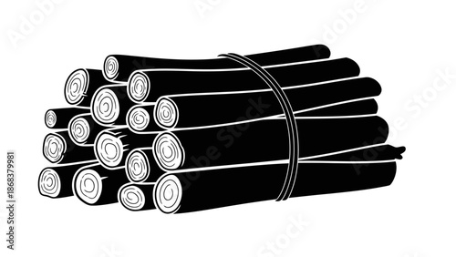 Stylized Black and White Illustration of a Bundle of Wooden Sticks or Poles Tied Together for