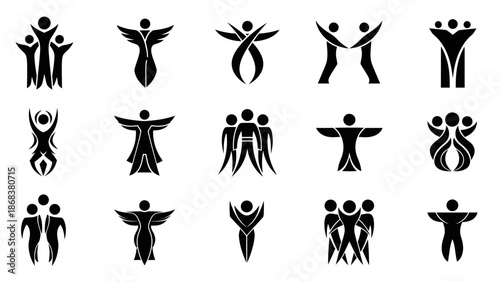 Collection of silhouetted human figures representing unity and diversity in abstract art style