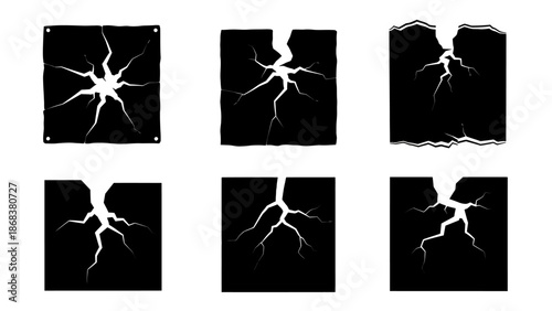 Collection of Stylized Lightning Crack Effect Icons with Varied Backgrounds for Digital Design