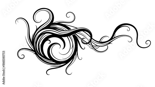 Abstract black and white swirling line art with intricate curls and flowing design a modern