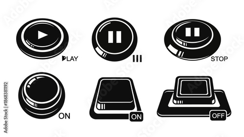Minimalist Black and White Digital Player Interface Icons with Control Buttons