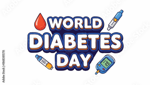 World Diabetes Day awareness graphic with medical tools.