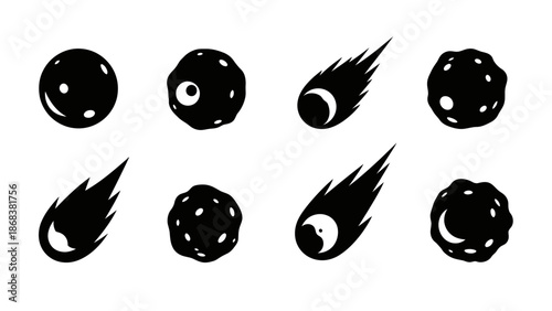 Stylized Illustrations of Cosmos and Meteors with Spherical and Energy-Infused Shapes