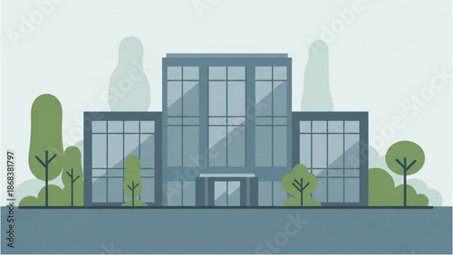 Modern Building with Glass Facade and Trees Surrounding the Premises