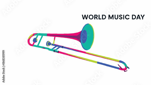 Colorful Trombone Illustration for World Music Day Celebration.