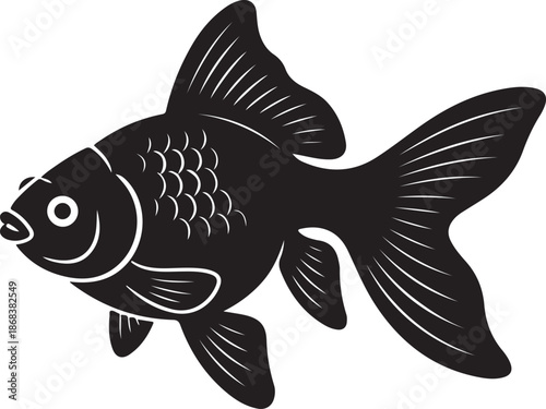 Minimalist Black Goldfish Silhouette Icon on White background
