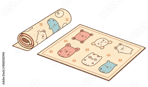 Cute cartoon rug and carpet set for living room and bedroom interior vector isolated on transparent background