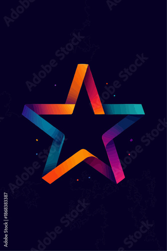 Abstract star burst background featuring a gold 3d symbol and bright stars illustration with red and blue grunge design for a Christmas holiday celebration or Hollywood walk of fame sign