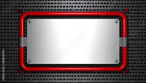 Red Metallic Frame with Blank Silver Plate.