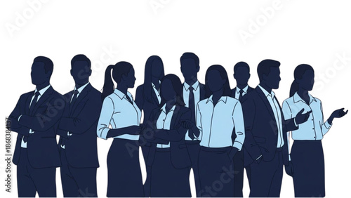 Group of business professionals standing together in a modern office environment