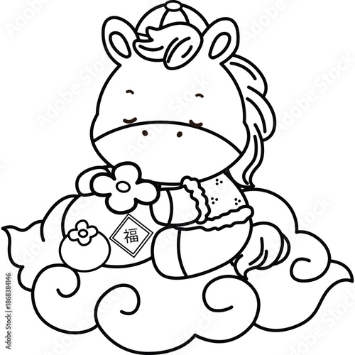 a vector of a cute horse representing the year of the horse in black and white coloring