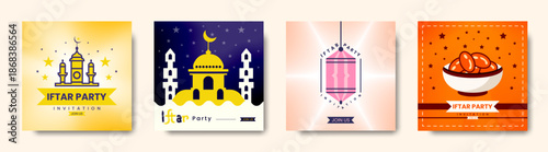 Ramadan kareem iftar party clean minimalist social media post, invitation, poster, and banner template design