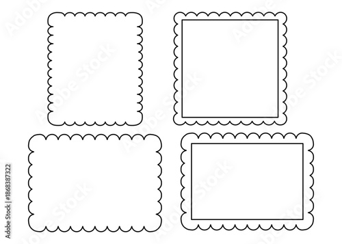 Groovy frame jagged scallop edge, frame text box or border. Curve funky y2k retro form, geometric shape, framework. Wiggle figure, rectangle.