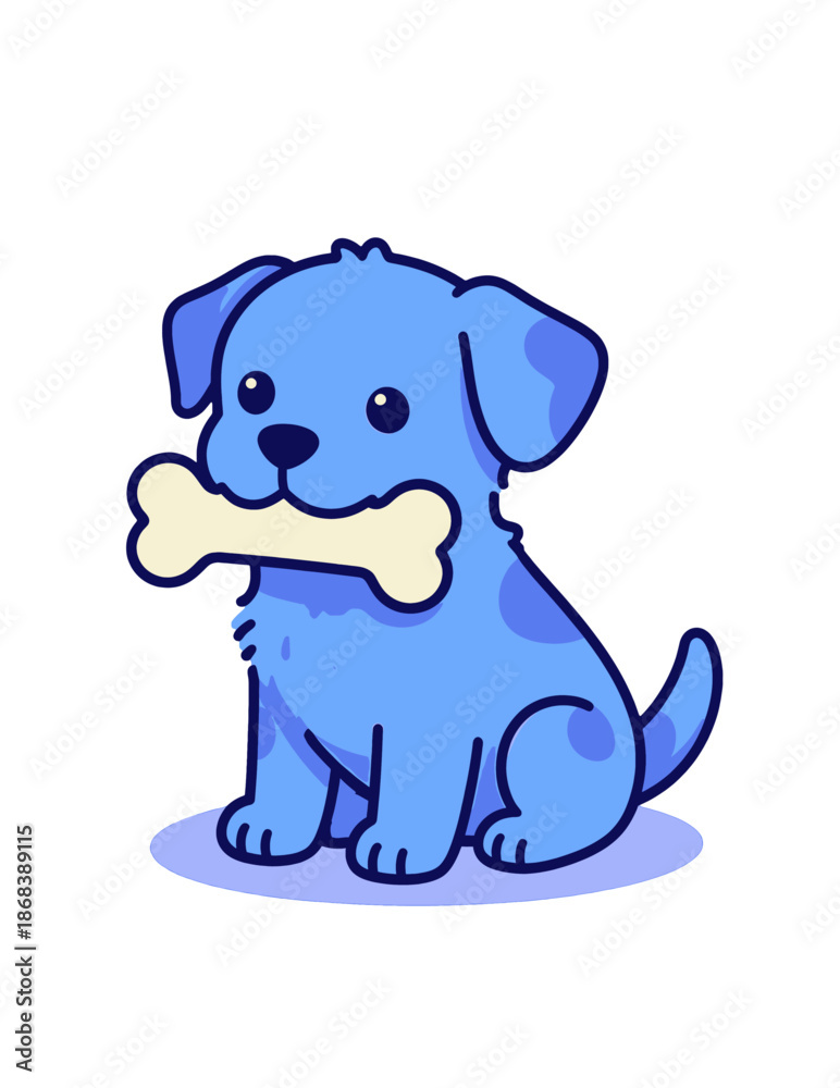 Fototapeta premium Cute blue puppy chewing a large bone