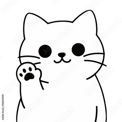 Cute cartoon cat wiping face with paw
