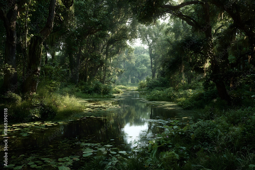 Obraz premium Natural wetlands rich in biodiversity, ecology concept, peaceful landscape