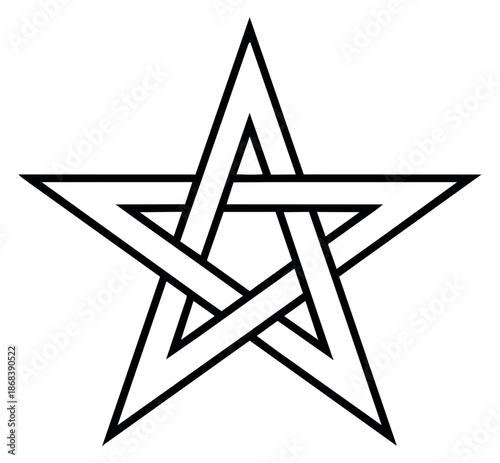 Line art illustration of a pentagram depicting an intertwined geometric symbol for spiritual and occult themes