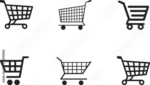 Shopping Cart Vector Icons E-Commerce Symbol Collection Retail Basket Silhouette Set