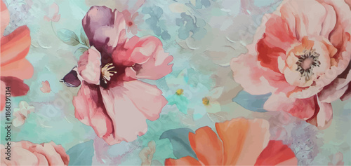 Colorful floral ornament, pattern, wallpaper. Floral art in pop art style, bouquet. Flowers painting drawing with paints. Floral abstract print on clothes, paper, fabric, stationery.