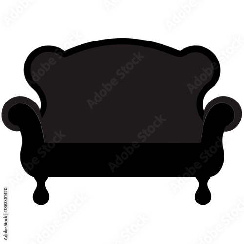 Elegant black sofa with curved arms