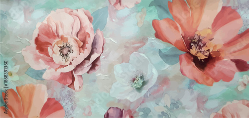 Colorful floral ornament, pattern, wallpaper. Floral art in pop art style, bouquet. Flowers painting drawing with paints. Floral abstract print on clothes, paper, fabric, stationery.