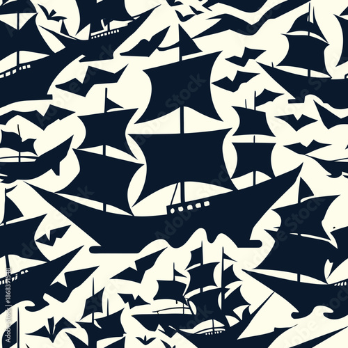 Nautical pattern with sailing ships