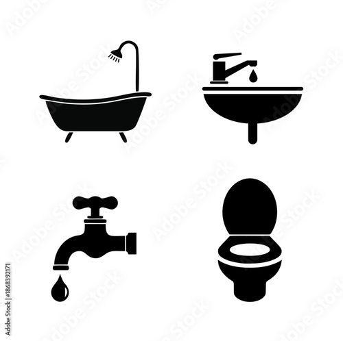 Black bathroom sanitary icon set