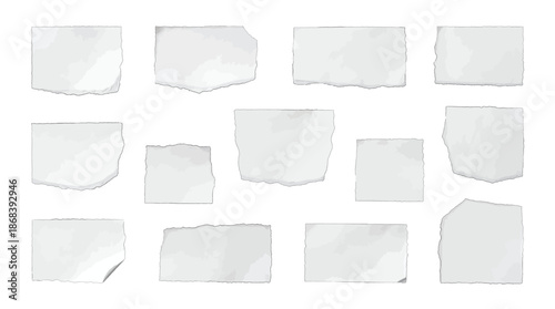 Set of torn white paper pieces isolated